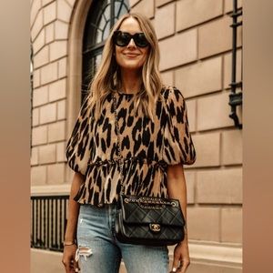Ganni Leopard Pleated Top, Size 36 (Small), New with Tags, Never Worn!